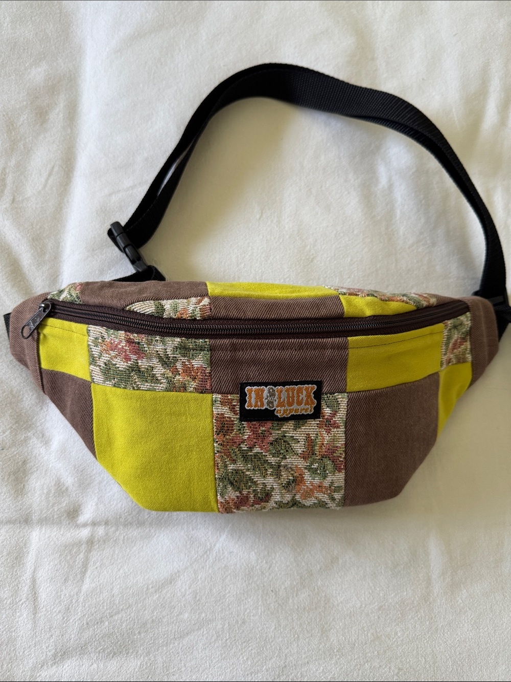 Vintage Patchwork Brown & Yellow Waist Bag